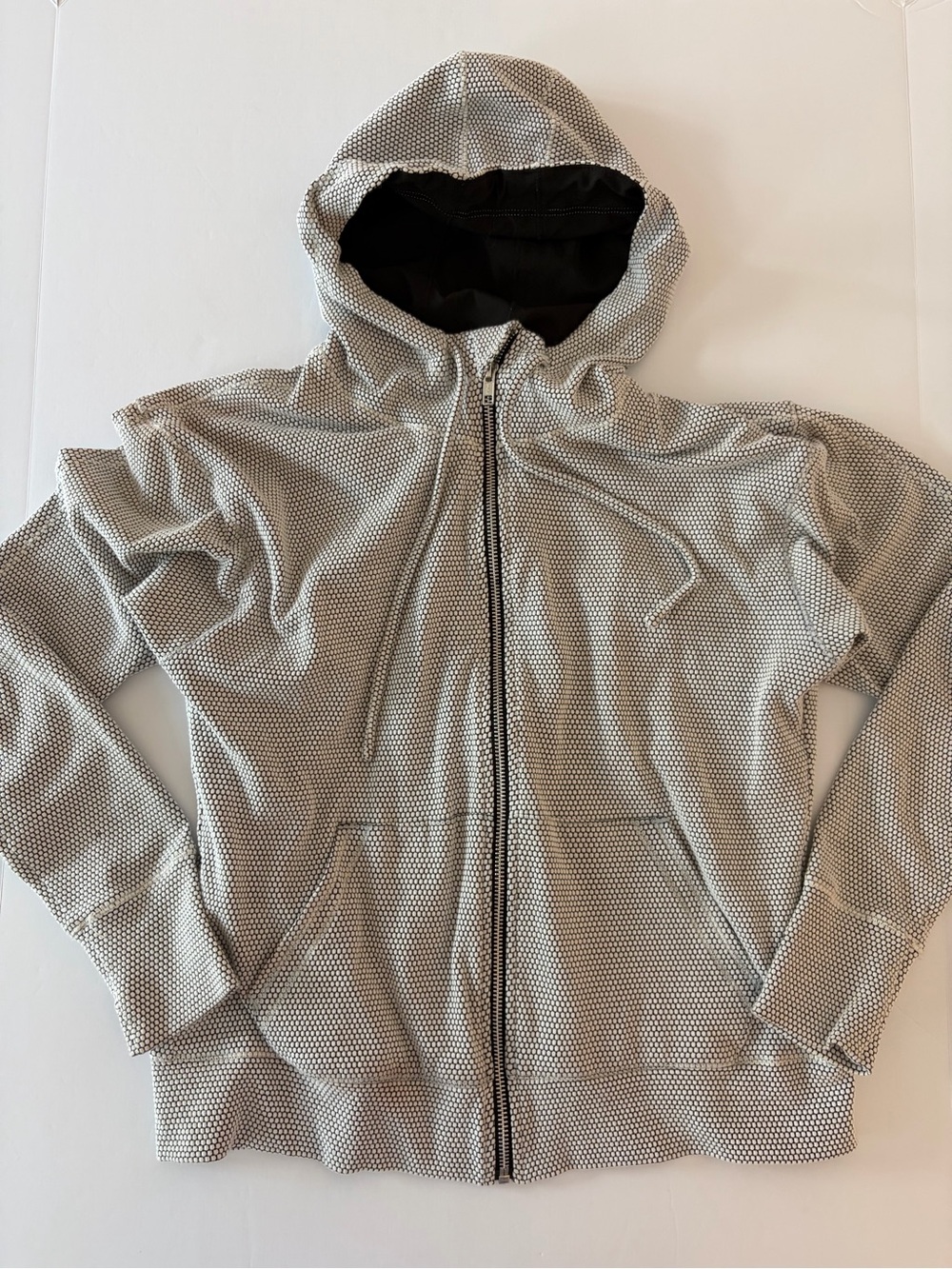 Albion Fit Women’s Full Zip Hoodie Jacket White Black Microdot Texture Small